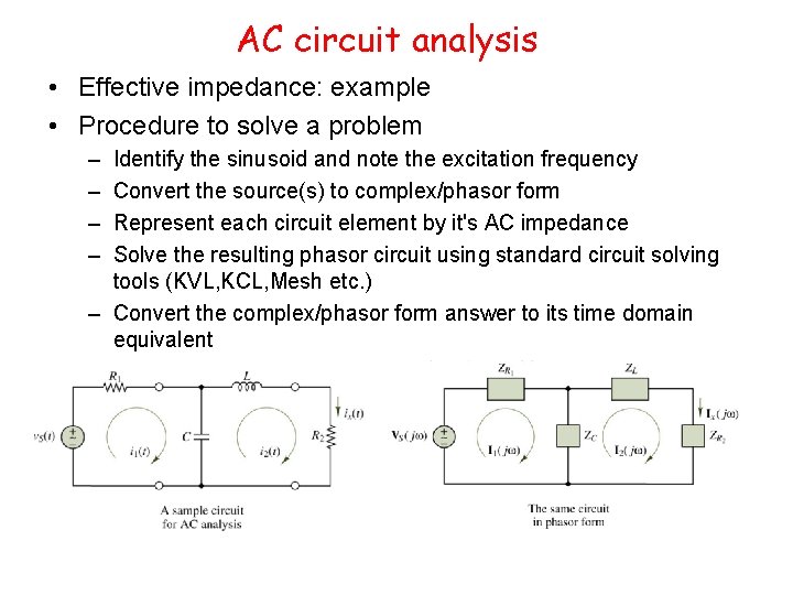 AC circuit analysis • Effective impedance: example • Procedure to solve a problem –