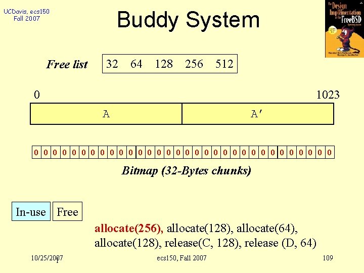 UCDavis, ecs 150 Fall 2007 Free list Buddy System 32 64 128 256 512