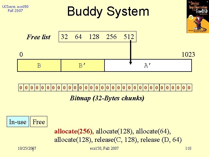 UCDavis, ecs 150 Fall 2007 Buddy System Free list 32 64 128 256 512