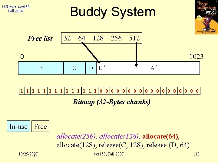 UCDavis, ecs 150 Fall 2007 Buddy System Free list 32 64 128 256 512