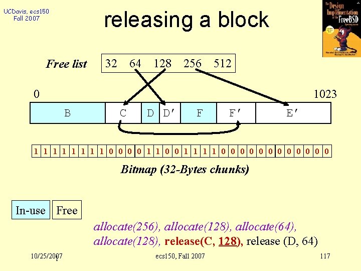 UCDavis, ecs 150 Fall 2007 releasing a block Free list 32 64 128 256