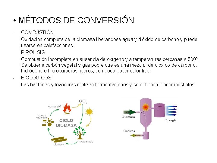  • MÉTODOS DE CONVERSIÓN - - - COMBUSTIÓN Oxidación completa de la biomasa