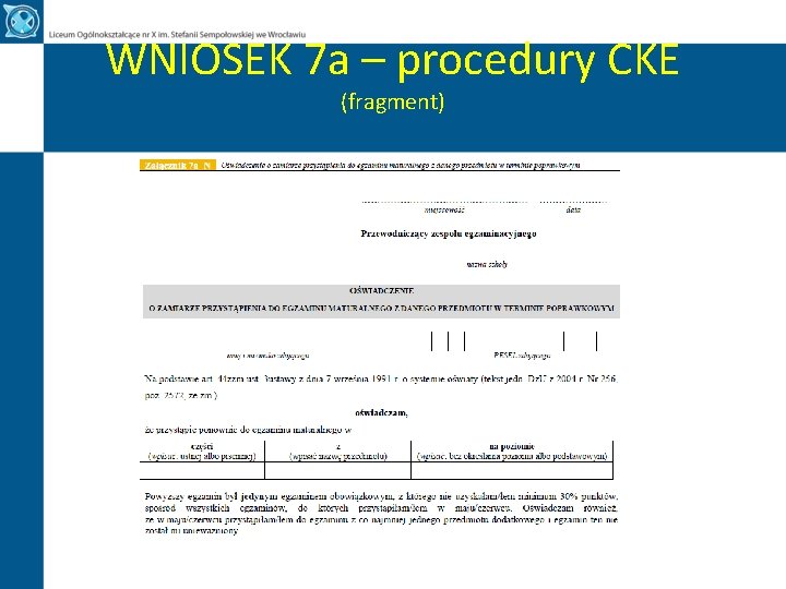 WNIOSEK 7 a – procedury CKE (fragment) 