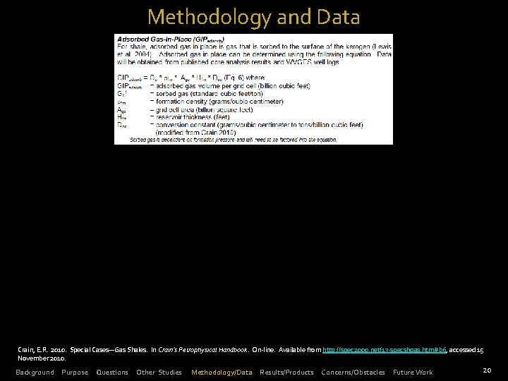 Methodology and Data Crain, E. R. 2010. Special Cases—Gas Shales. In Crain’s Petrophysical Handbook.