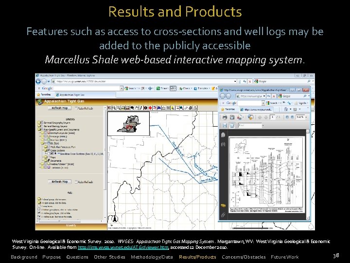 Results and Products Features such as access to cross-sections and well logs may be