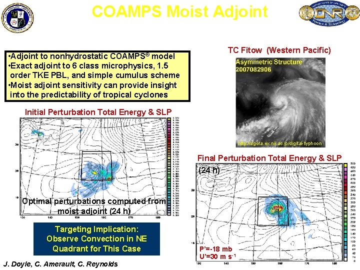 COAMPS Moist Adjoint Sensitivity for Tropical Cyclogensis TC Fitow (Western Pacific) • Adjoint to