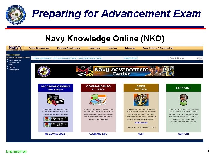 Preparing for Advancement Exam Navy Knowledge Online (NKO) Unclassified 8 