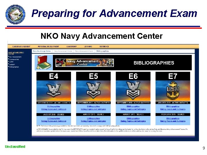 Preparing for Advancement Exam NKO Navy Advancement Center Unclassified 9 