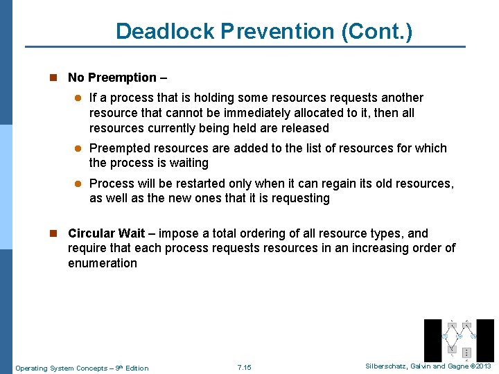 Deadlock Prevention (Cont. ) n No Preemption – l If a process that is