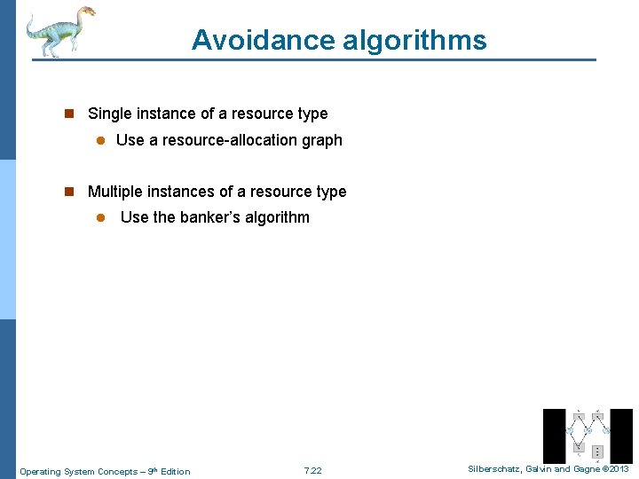 Avoidance algorithms n Single instance of a resource type l Use a resource-allocation graph