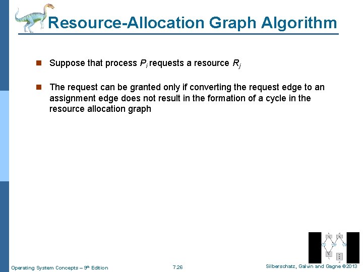 Resource-Allocation Graph Algorithm n Suppose that process Pi requests a resource Rj n The