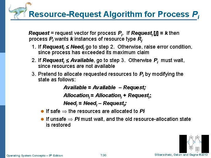 Resource-Request Algorithm for Process Pi Request = request vector for process Pi. If Requesti