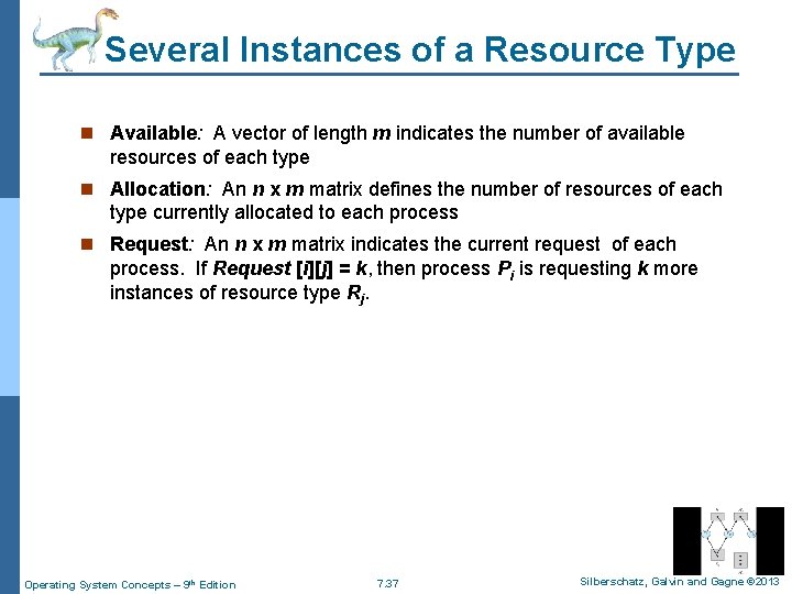 Several Instances of a Resource Type n Available: A vector of length m indicates