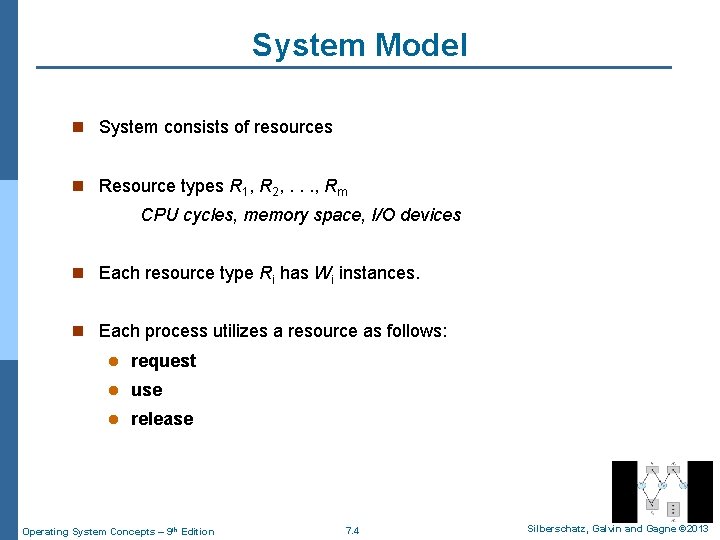System Model n System consists of resources n Resource types R 1, R 2,
