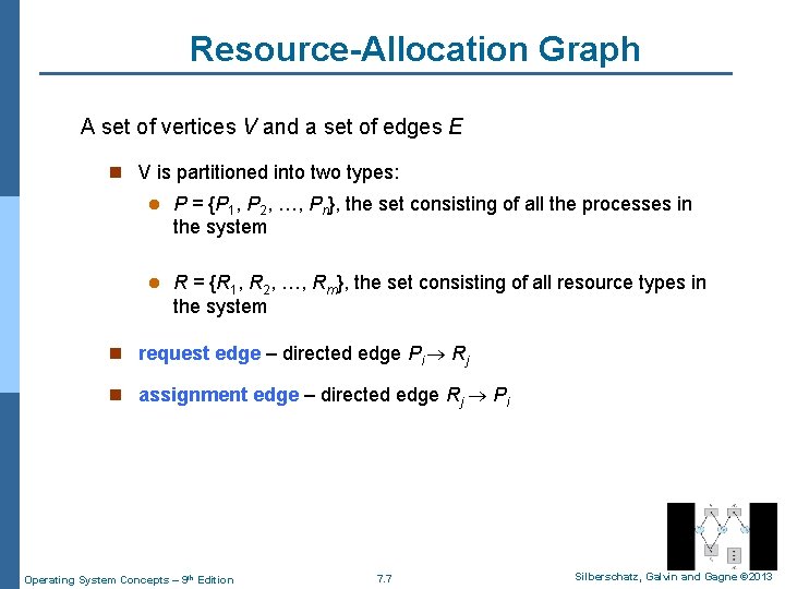 Resource-Allocation Graph A set of vertices V and a set of edges E n