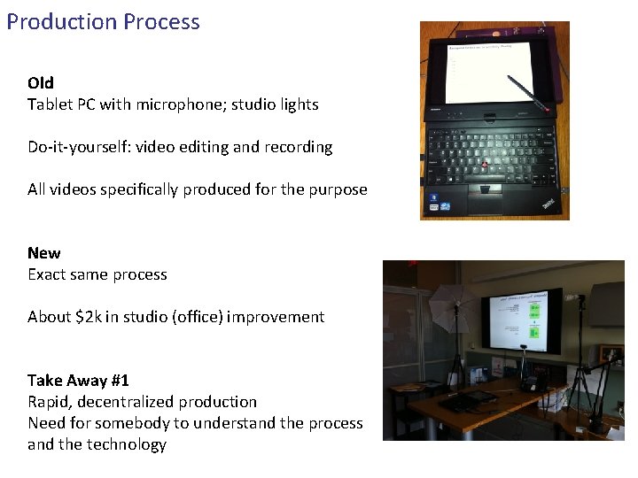 Production Process Old Tablet PC with microphone; studio lights Do-it-yourself: video editing and recording