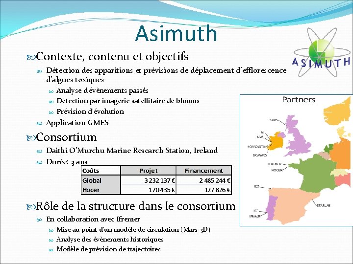 Asimuth Contexte, contenu et objectifs Détection des apparitions et prévisions de déplacement d’efflorescence d’algues