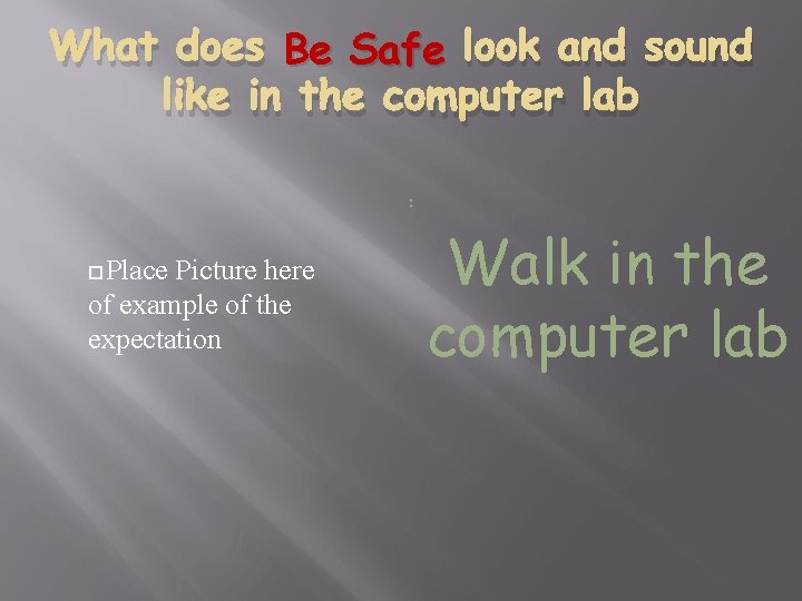 COMPUTER LAB BEHAVIOR Lesson Plan What does Be