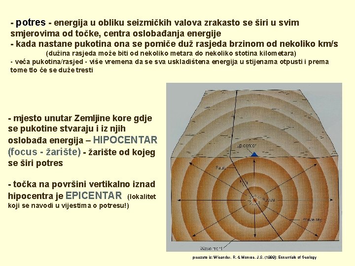 - potres - energija u obliku seizmičkih valova zrakasto se širi u svim smjerovima