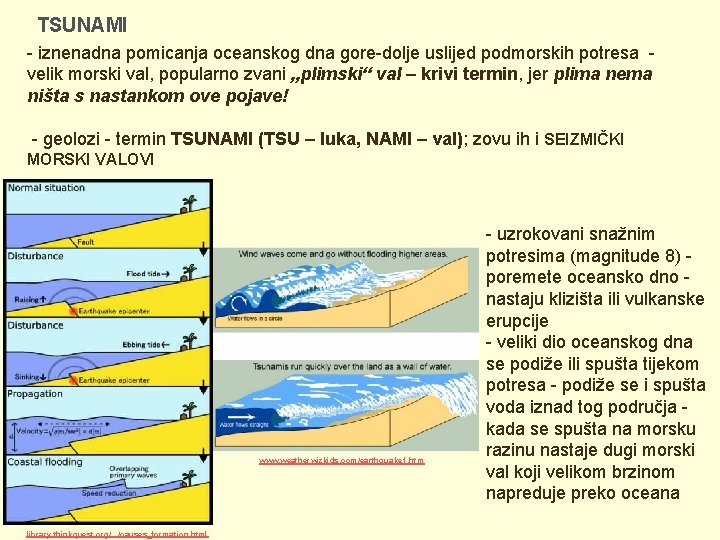 TSUNAMI - iznenadna pomicanja oceanskog dna gore-dolje uslijed podmorskih potresa velik morski val, popularno