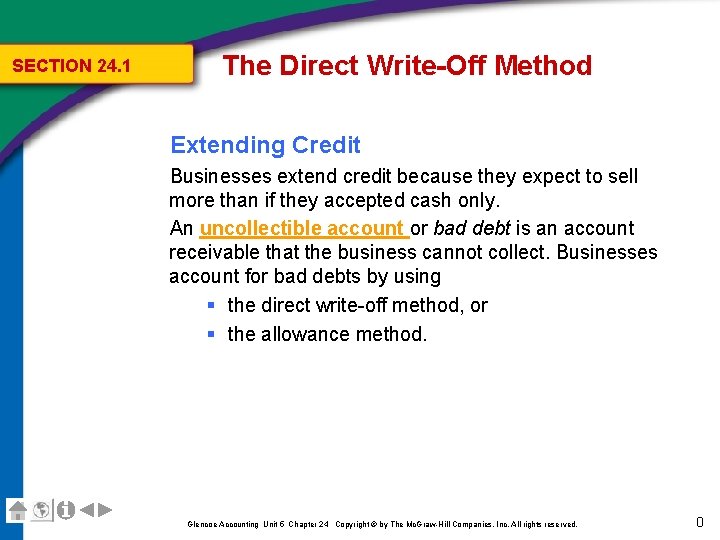 SECTION 24. 1 The Direct Write-Off Method Extending Credit Businesses extend credit because they