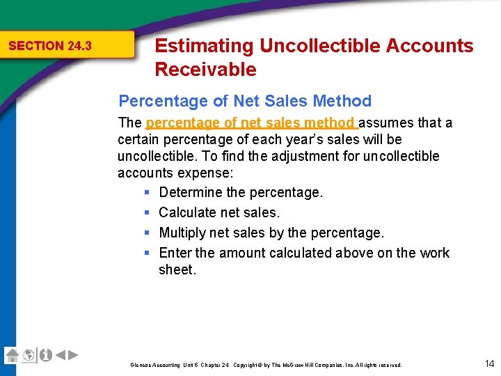 SECTION 24. 3 Estimating Uncollectible Accounts Receivable Percentage of Net Sales Method The percentage