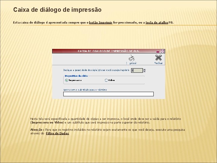 Caixa de diálogo de impressão Esta caixa de diálogo é apresentada sempre que o