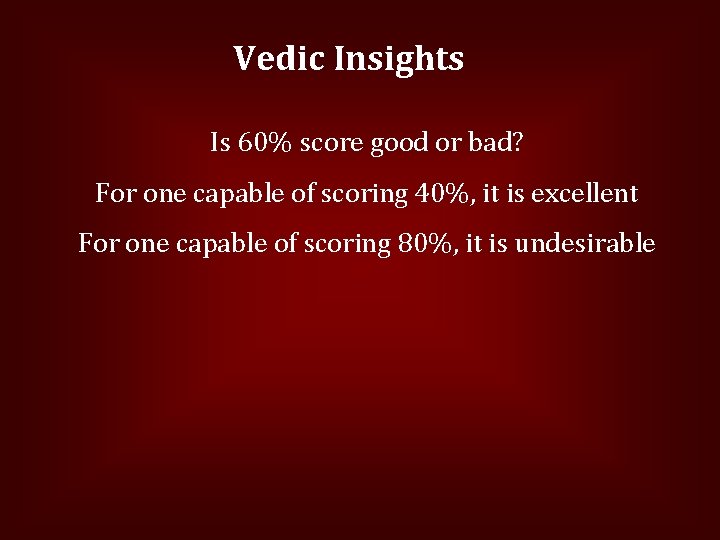 Vedic Insights Is 60% score good or bad? For one capable of scoring 40%,