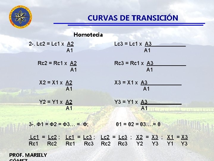 CURVAS DE TRANSICIÓN Homotecia 2 -. Lc 2 = Lc 1 x A 2