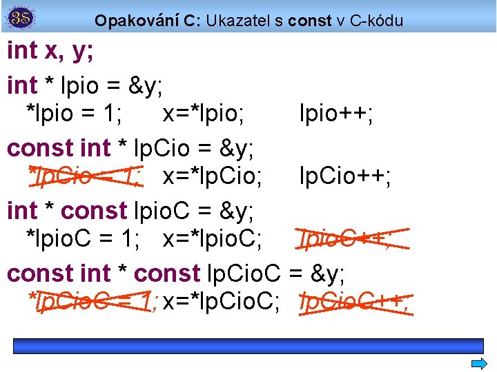 Opakování C: Ukazatel s const v C-kódu int x, y; int * lpio =