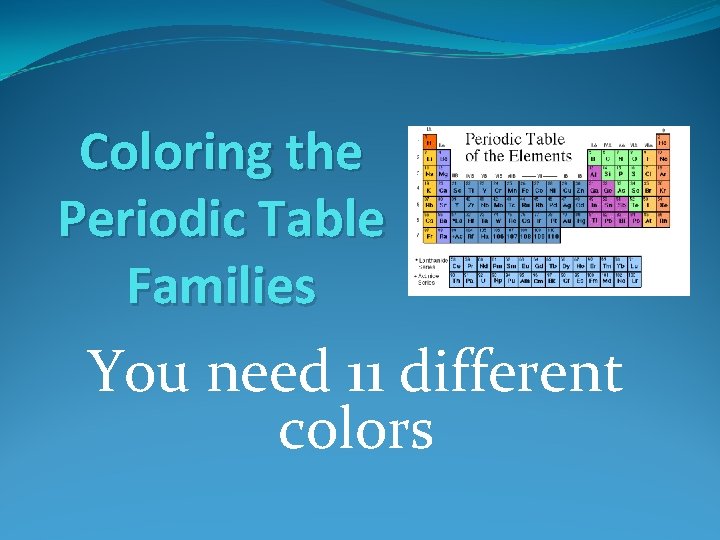Coloring the Periodic Table Families You need 11 different colors 
