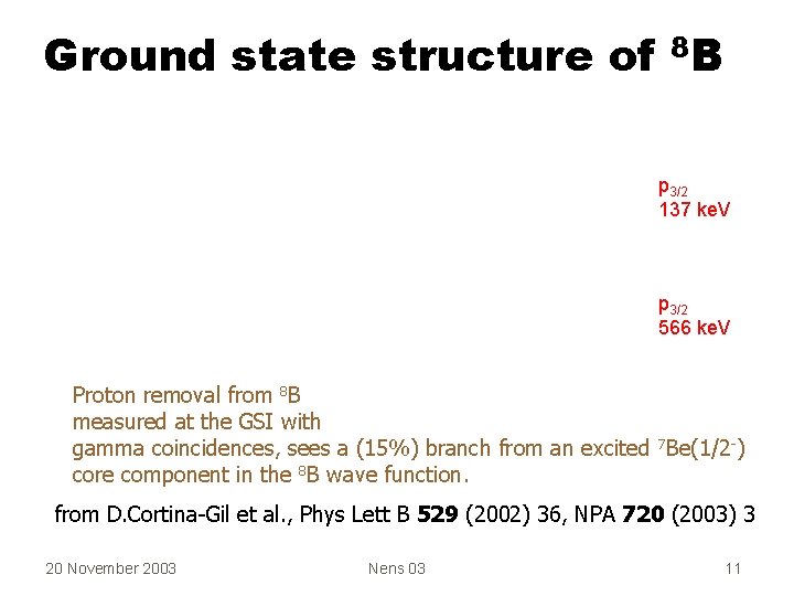 Ground state structure of 8 B p 3/2 137 ke. V p 3/2 566