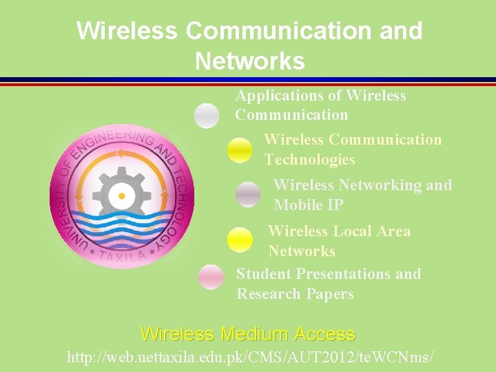 Wireless Communication and Networks Applications of Wireless Communication Technologies Wireless Networking and Mobile IP