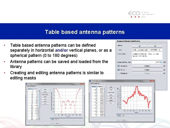 Table based antenna patterns • • • Table based antenna patterns can be defined