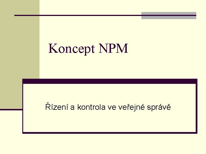 Koncept NPM Řízení a kontrola ve veřejné správě 