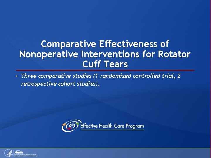 Comparative Effectiveness of Nonoperative Interventions for Rotator Cuff Tears • Three comparative studies (1