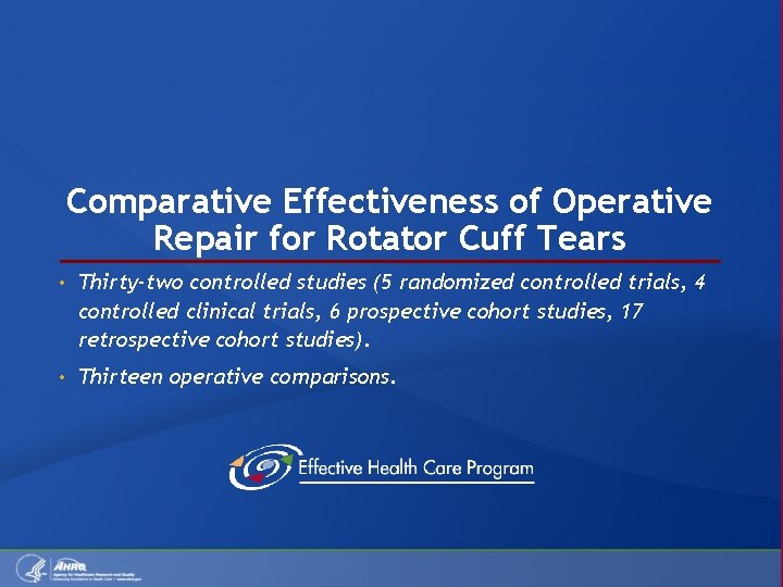 Comparative Effectiveness of Operative Repair for Rotator Cuff Tears • Thirty-two controlled studies (5