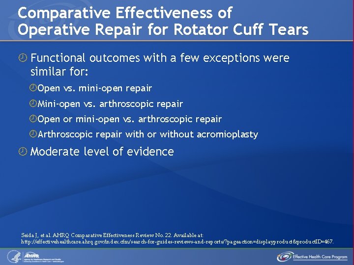 Comparative Effectiveness of Operative Repair for Rotator Cuff Tears Functional outcomes with a few