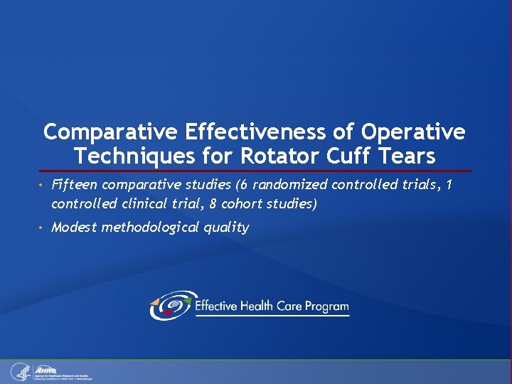 Comparative Effectiveness of Operative Techniques for Rotator Cuff Tears • Fifteen comparative studies (6