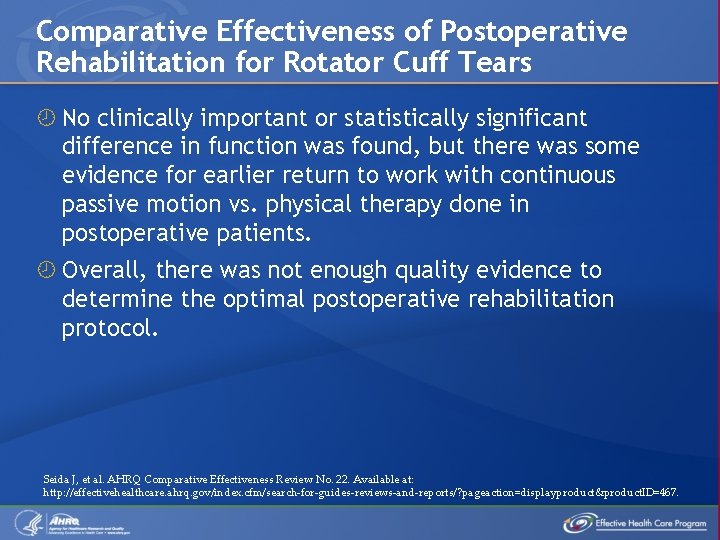Comparative Effectiveness of Postoperative Rehabilitation for Rotator Cuff Tears No clinically important or statistically