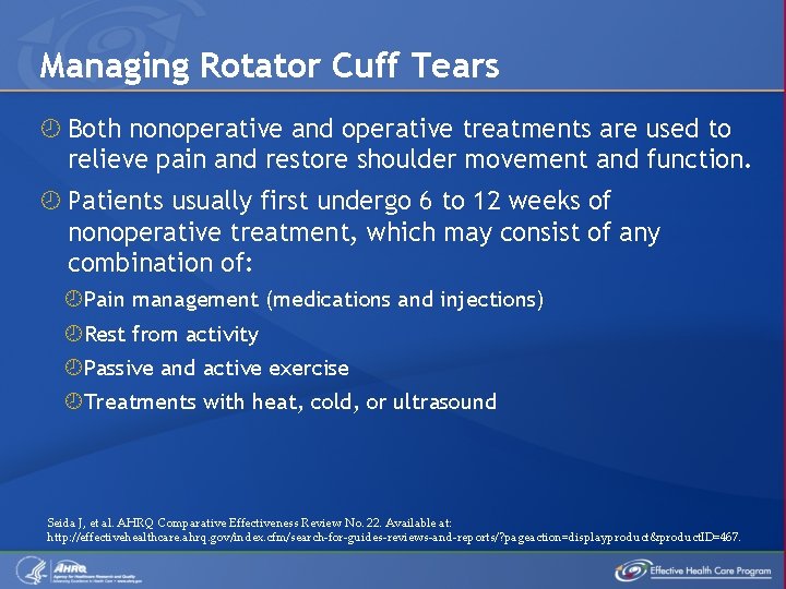 Managing Rotator Cuff Tears Both nonoperative and operative treatments are used to relieve pain