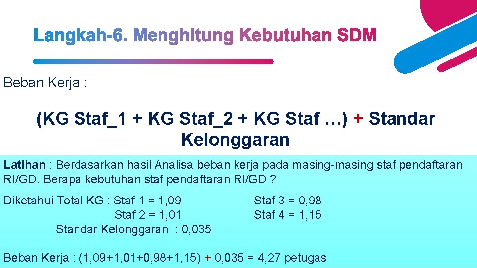 Beban Kerja : (KG Staf_1 + KG Staf_2 + KG Staf …) + Standar