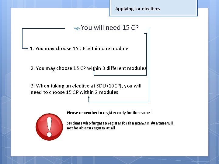 Applying for electives You will need 15 CP 1. You may choose 15 CP