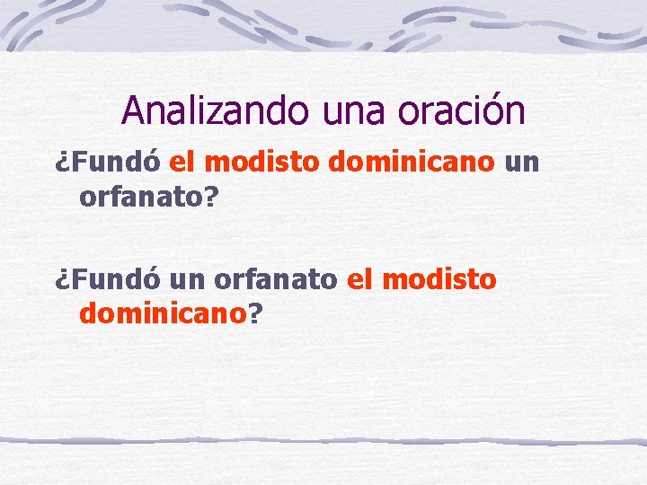 Analizando una oración ¿Fundó el modisto dominicano un orfanato? ¿Fundó un orfanato el modisto