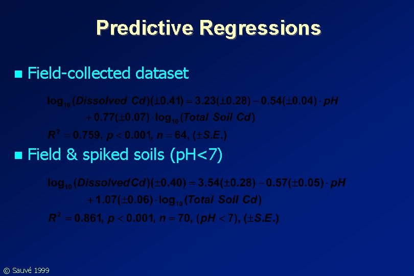 Predictive Regressions n Field-collected dataset n Field & spiked soils (p. H<7) © Sauvé Predictive Regressions n Field-collected dataset n Field & spiked soils (p. H<7) © Sauvé