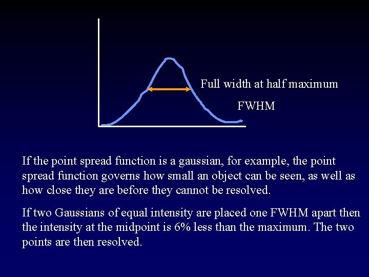 Full width at half maximum FWHM If the point spread function is a gaussian,