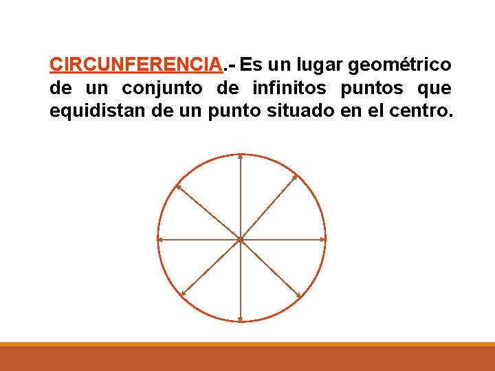 CIRCUNFERENCIA. - Es un lugar geométrico de un conjunto de infinitos puntos que equidistan