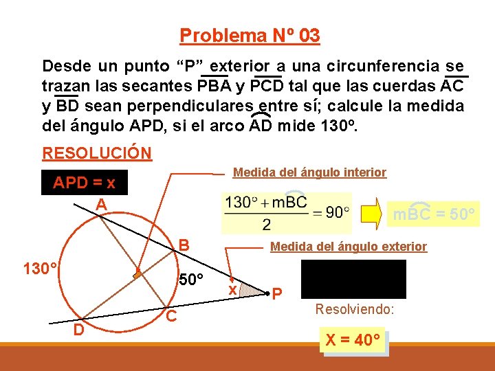 Problema Nº 03 Desde un punto “P” exterior a una circunferencia se trazan las