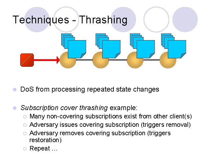Techniques - Thrashing l Do. S from processing repeated state changes l Subscription cover