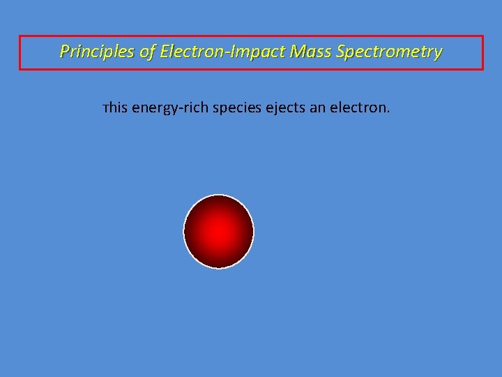 Principles of Electron-Impact Mass Spectrometry This energy-rich species ejects an electron. 